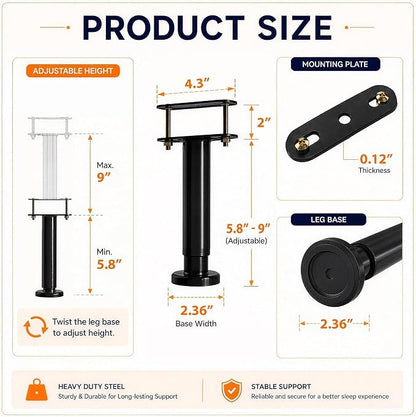 6Pcs Bed Frame Support Leg, Adjustable Height 5.8"-9", Extra Sturdy Steel Bed - Image 2