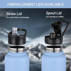 HASLE OUTFITTERS 32 oz Insulated Water Bottle Stainless Steel Double Walled Vacuum Sports Water Bottle with 2 Lids (Straw and Spout Lid) for Gym Camping Hiking（Blue,1)