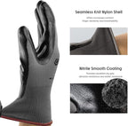 ANDANDA 12 Pairs Work Gloves, Smart Touch, 3D Comfort Stretch Fit, Nitrile Coated Work Gloves with Grip, Seamless Knit Nylon Work Gloves Men Suitable for Warehousing, Logistics, Handling, Black（M）
