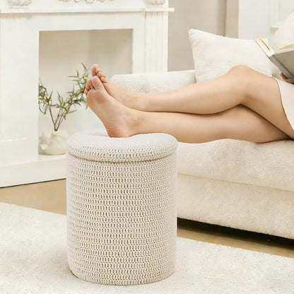 Wimarsbon Pouf Ottoman, 100% Cotton Knitted Boho Footstool, Round Footrest - Image 5