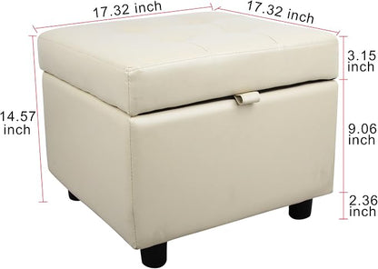 H&B Luxuries Tufted Leather Square Flip Top Storage Ottoman Cube Foot Rest - Image 3