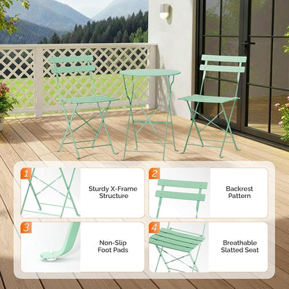 VINGLI Outdoor Folding Bistro Table and Chairs Set of 2, 3-Piece Bistro Set - Image 8