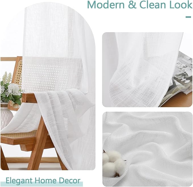 Chyhomenyc White Semi Sheer Curtains 96 Inches Long 2 Panels - Image 8