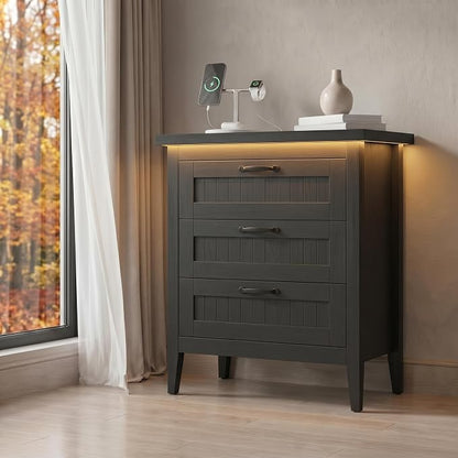GarveeLife 3 Dresser Drawer for Bedroom, 27.6" Wide Wood Bedside Table for by GarveeLife