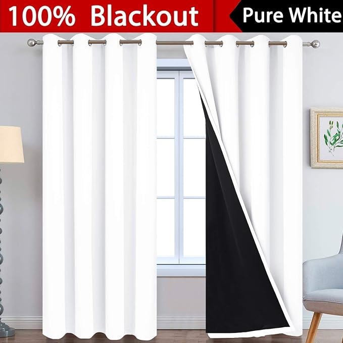Yakamok Pure White 100% Blackout Curtains 96 Inches Long 52" Wide 2 Panel | - Image 2