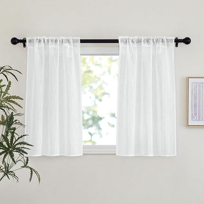 NICETOWN White Semi Sheer Kitchen Curtains 36 inch Length, Rod Pocket & Back - Image 2