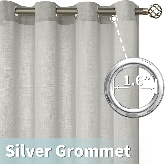 72 inch Linen Curtains for Bedroom, 52 x 72 Inch, Light Grey | Grommet - Image 5