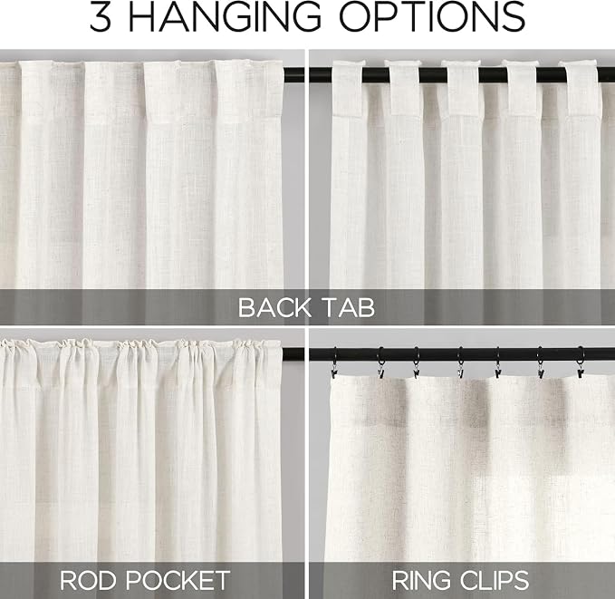 Extra Wide Linen Curtains for Living Room Bedroom 84 Inches Long Light - Image 2