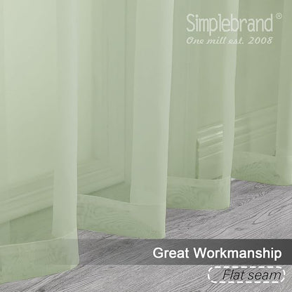 Simplebrand Light Green Sheer Curtains 84 Inches Long 2 Panels, Light Filtering - Image 3