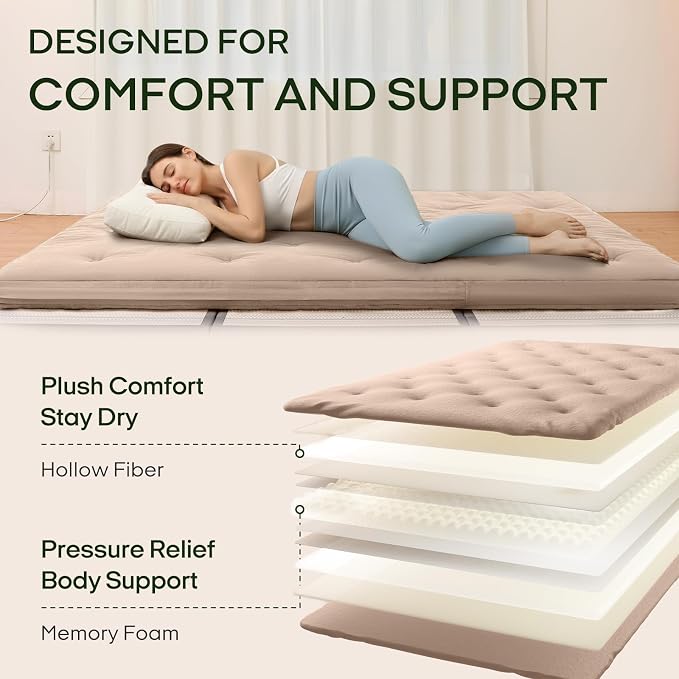 ZonLi Japanese Floor Futon Mattress Queen Size 80"x 60", 100% Cotton Cover - Image 3