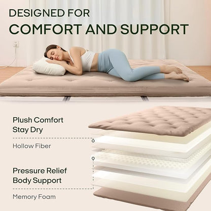 ZonLi Japanese Floor Futon Mattress Full Size 75"x 54", 100% Cotton Cover 4'' - Image 4