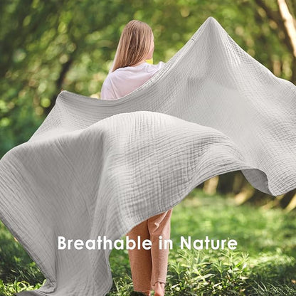 EMME Muslin Blankets for Adults Grey Small Blanket 40" x 50" | Throw Blanket - Image 7