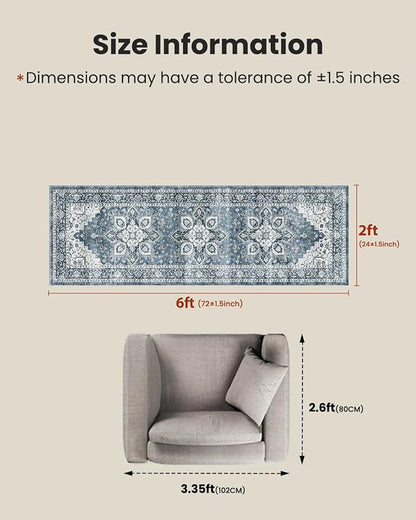 AMADA HOMEFURNISHING 2x6 Washable Runner Rug, Low-Profile Kitchen Rugs - Image 2