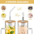 Kodrine Tumbler with Lid and Straw, 20 oz Glass Coffee Tumbler with Handle, Smoothie Cup with Bamboo Lid | Time Marker | Silicone Protective Sleeve, BPA Free - White