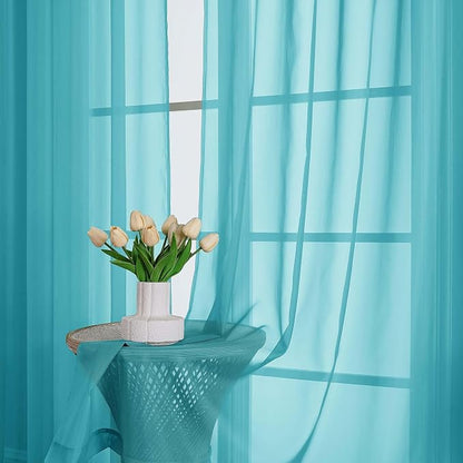 Turquoise Sheer Curtains 63 Inch Length 2 Panels, Voile Light Filtering Living - Image 8