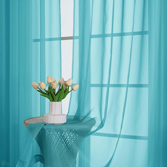 Turquoise Sheer Curtains 72 Inches Long 2 Panels Set, Light Filtering Sheer - Image 6
