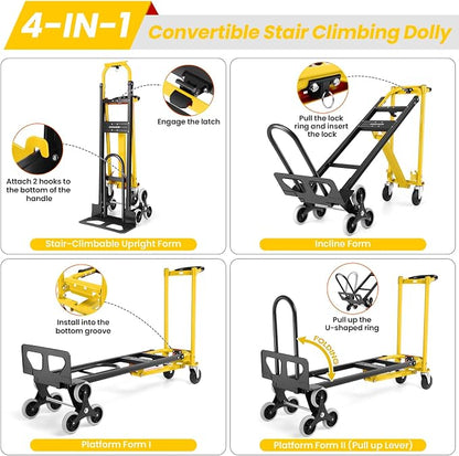 4-in-1 Hand Truck Dolly Heavy Duty Industrial Convertible, 1000 LBS Stair - Image 4