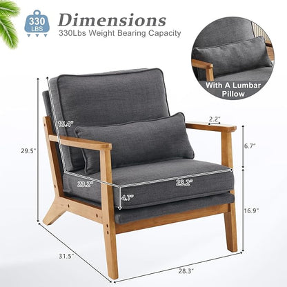 VINGLI Solid Wood Wide Armrests Accent Chair Set of 2, Upholstered Mid Century - Image 2