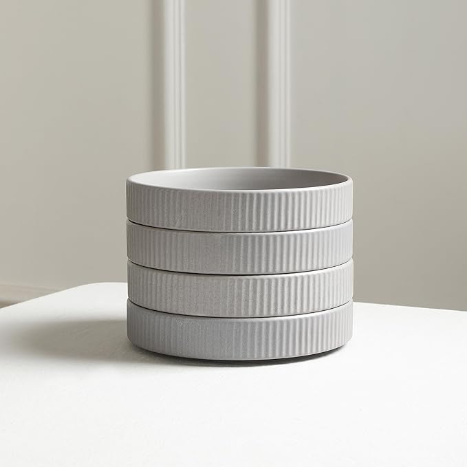 Stone Lain Haven Modern Stoneware 4 Piece Pasta Bowls Sets, Dish Set for 4, Reactive Glaze Grey