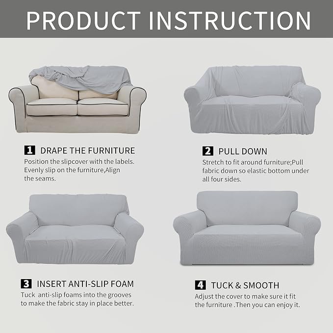 Easy-Going Stretch Oversized Loveseat Couch Covers Washable Silver Gray | - Image 6