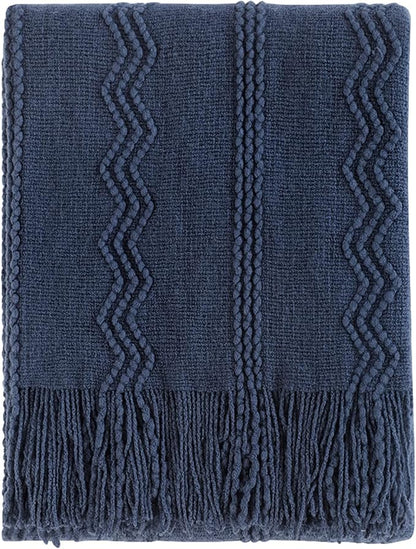 BOURINA Navy Throw Blanket 50x60 Inches Throw Textured Solid Soft Sofa Throw by BOURINA
