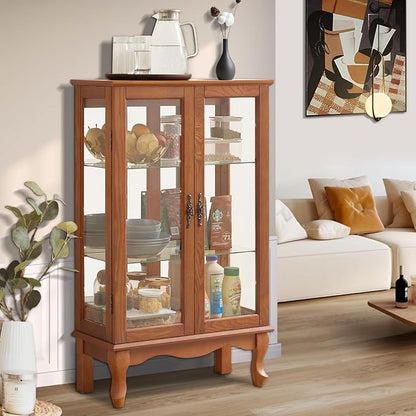 Curio Cabinet With Lighted Tall Leg Glass Door, Antique Display With Mirrored - Image 7