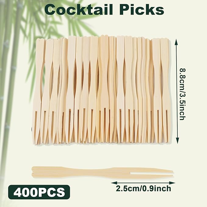 400PCS 3.5 Inch Appetizer Forks, Mini Forks, Mini Forks For Appetizers, Disposable Bamboo Forks Can Be Used For Desserts, Sandwiches, Burgers, Salads, Buffets, Drinks, Vegetables And More