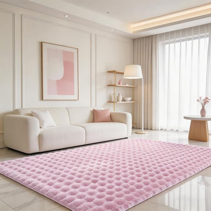 Pink Rabbit Plush Rug 5'x7', Fluffy Shaggy Area Rug by CHOVY