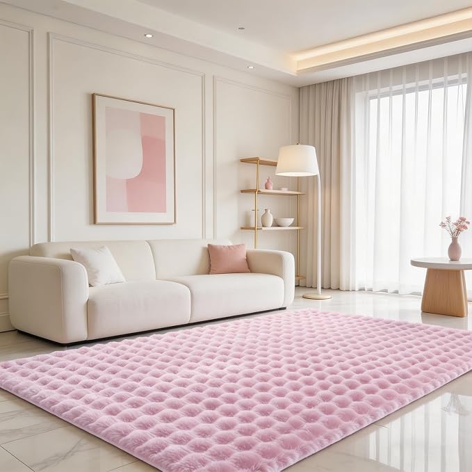 Pink Rabbit Plush Rug 5'x8', Fluffy Shaggy Area Rug by CHOVY