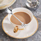 AnSaw Silver Small Coffee Spoon Holder Set,Swan Base With 10 Pcs Demitasse Espresso Spoons Set,4.7" Mini Leaf Dessert Spoon,Stainless Steel Tea Spoons