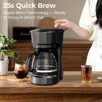 5-Cup Drip Coffee Maker, Compact Coffee Machine with Food-grade Glass Carafe, Always Keep Warm with Manual Switch, Delay Brew, 25oz Water Reservoir, Ideal for Home/Office/Travel/Outdoor - Black