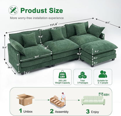 111.4" L-Shaped Cloud Chenille Sofa Sectional Couch - Image 2