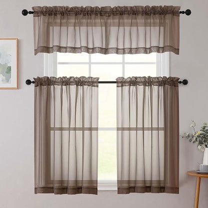 Chocolate Kitchen Curtains 30 Inch Length Tier 2 PCS, Solid Soft Airy Half - Image 8