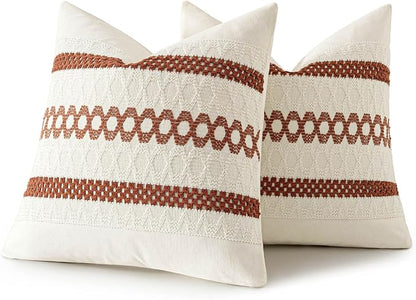 MIULEE Set of 2 Fall Rust Decorative Pillow Covers 18x18 | Farmhouse Boho Couch - Image 8