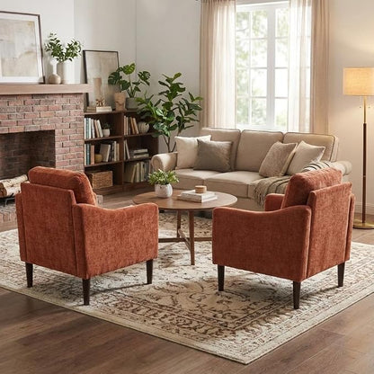 2PCS Mid Century Modern Accent Chair, Chenille Fabric Armchair - Image 4