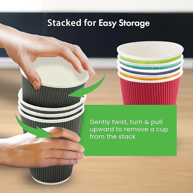 Restaurantware-4 Ounce Disposable Coffee Cups, 500 Ripple Wall Hot Cups For Coffee - Lids Sold Separately, Rolled Rim, Green Paper Insulated Coffee Cups, For Hot Coffee, Tea, And More