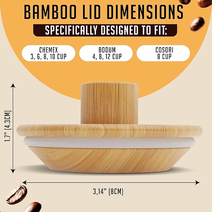 HEXNUB – Bamboo Lid for Chemex Coffee Maker, Heat-Retaining Chemex Cover and Warmer, Fits Bodum, Cosori Pour Over Coffee Makers