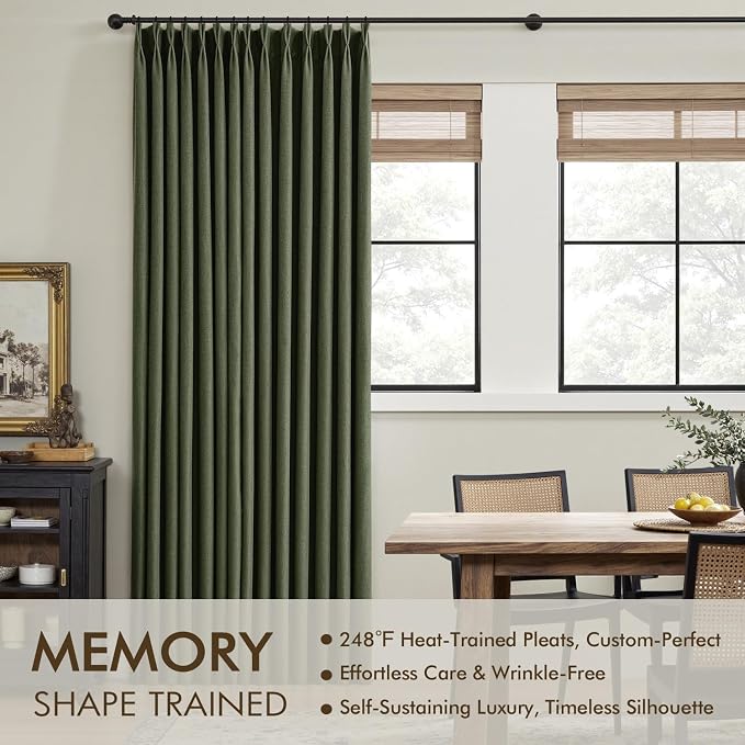 MIULEE Olive Green Pinch Pleated 100% Blackout Linen Curtains 40x90 Inches | - Image 3