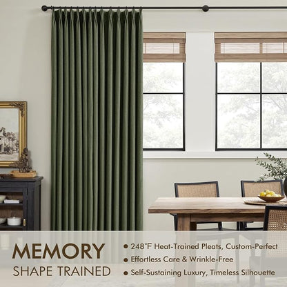 MIULEE Olive Green Pinch Pleated 100% Blackout Linen Curtains 40x63 Inches | - Image 3