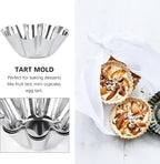 Mikinona 6pcs Stainless Steel Flower Tart Pans Non-stick Tart Muffin Cups for Baking Desserts for Cupcakes Egg Tarts and Diy Parties