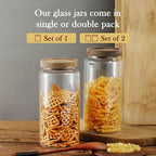 Labina Glass Storage Container Airtight Food Jars Kitchen Canister with Wood Lids, 40 Oz Wide Mouth Pantry Organization Glass Jar for Flour, Sugar, Cookie, Spagetti, Nuts and Candy (2 Pack)
