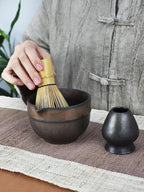 Artcome Luxury Matcha Tea Set – 4-Piece Japanese Matcha Kit with Black Rustic Glazed Bowl & Spout, Bamboo Whisk, Holder, Scoop & Manual – Handcrafted Ceramic Tea Ceremony Set