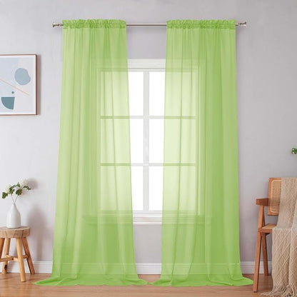 Simplebrand Lime Sheer Curtains 96 Inches Long, Light Filtering Rod Pocket - Image 5