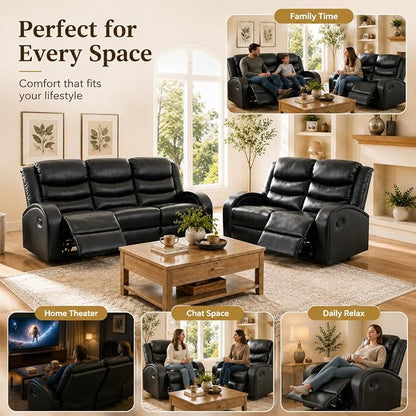 Recliner Sofa Set, 2 Piece Living Room Furniture Set, Leather Recliner Sofa - Image 3