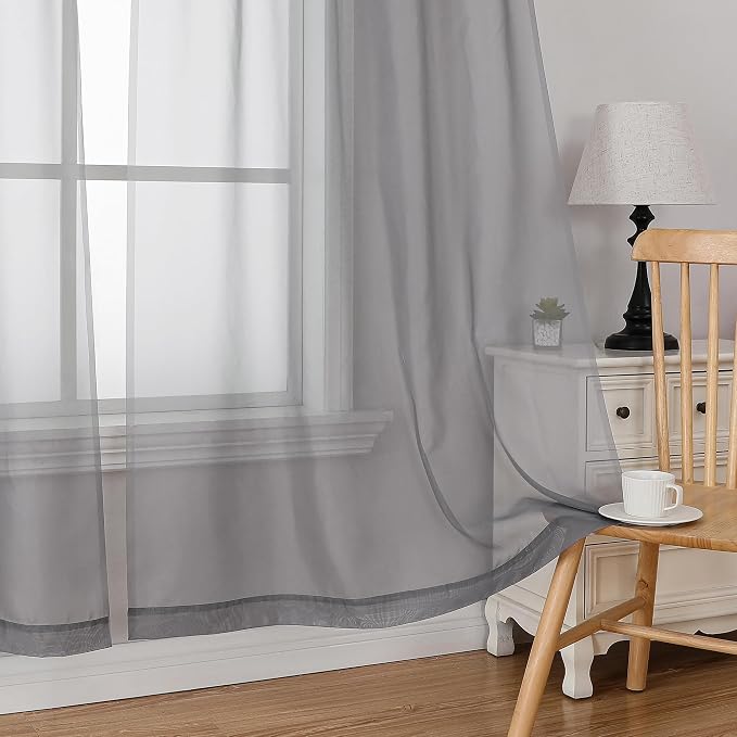 Simplebrand Grey Tier Curtains for Kitchen 24 Inches Long 2 PaSet, Rod Pocket - Image 4
