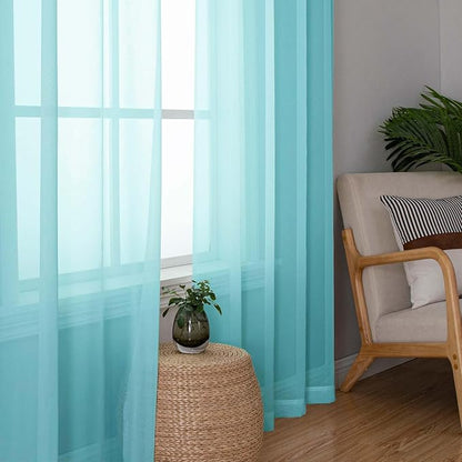 Aqua Sheer Curtains for Living Room 90 Inches Long 2 Pcs, Voile Solid Color - Image 2