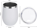 DOMICARE Stainless Steel Wine Tumbler Bulk with Lid, Personalized White Insulated Tumblers Set, 12oz Travel Coffee Cups Pack of 12