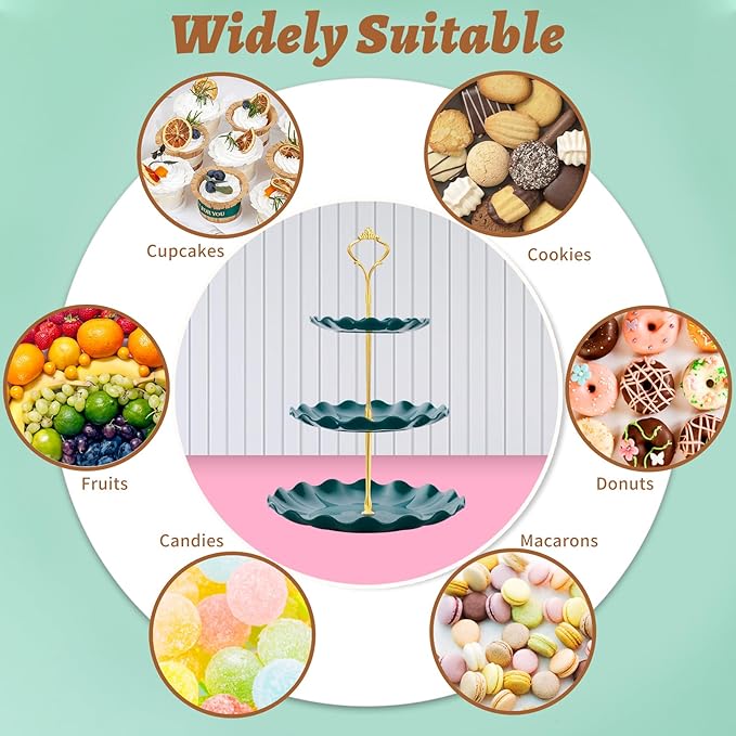 3 Tier Cupcake Stand Holder, Plastic Cup Cake Stand Tower with Tiered Serving Tray for Cupcakes, Donuts, Fruits and More (Green)