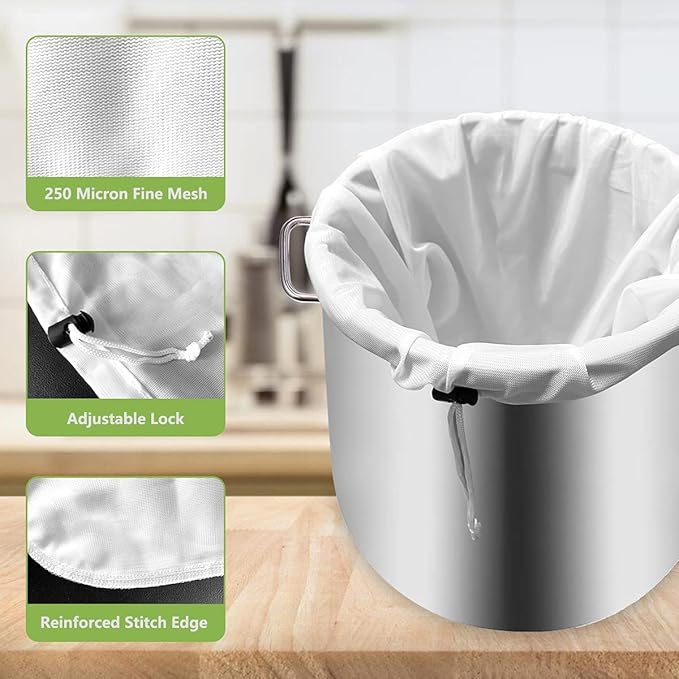 Brew Bags, 2pcs Brew In A Bag, Reusable Wine Straining Bag for Homebrewing, Fine Mesh Bag for Boiling, Durable Small Polyester Strainer Bag, 2 Pack of 16 X 18