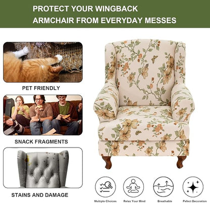 HAOYONG Wing Chair Slipcovers Stretch Wingback Chair Covers Printed 2 Pieces - Image 5